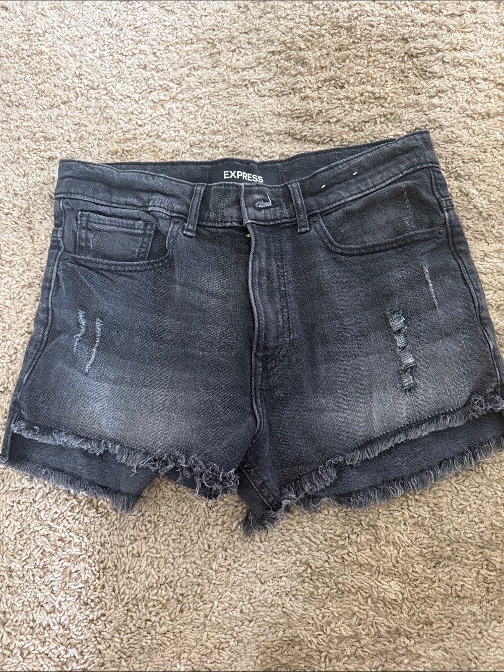 Express Washed Black Distressed Jean Shorts